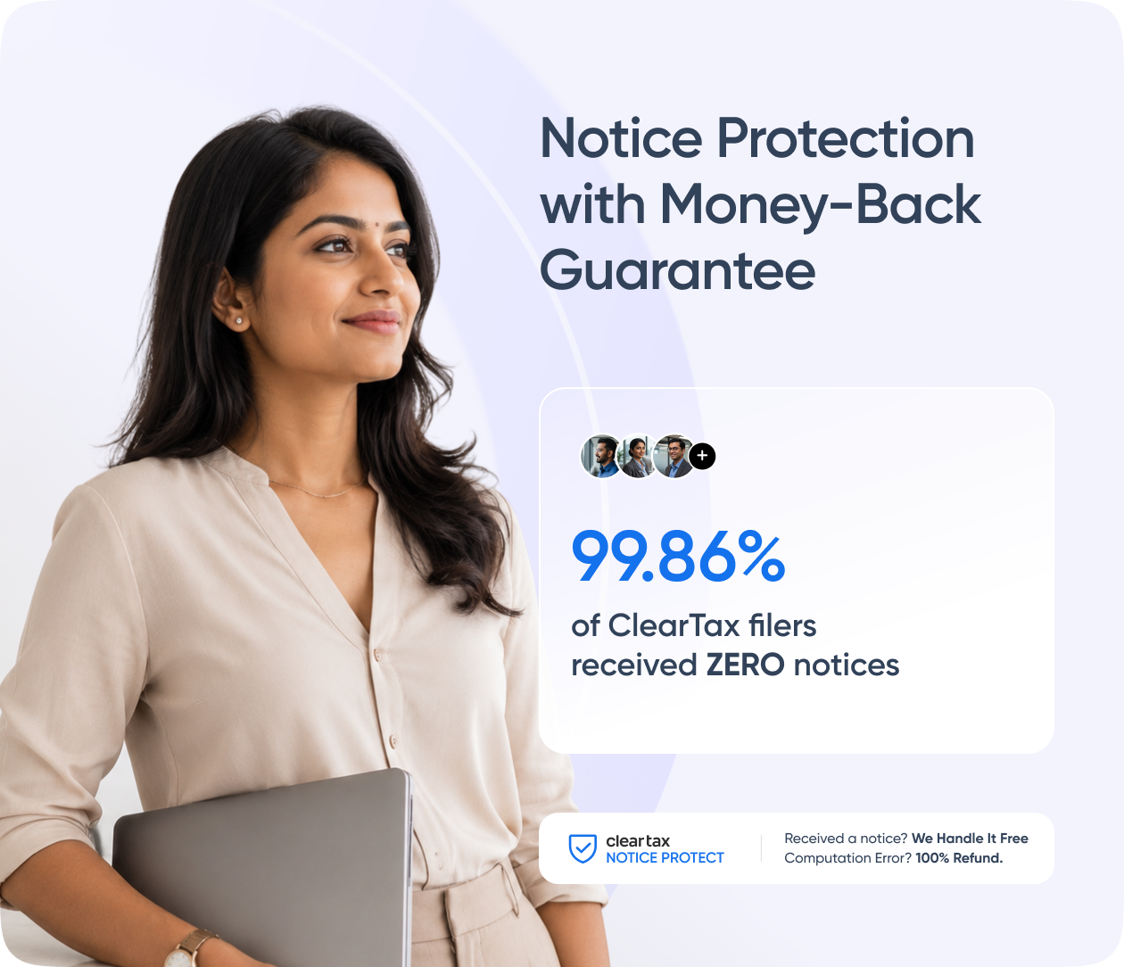 Notice Protection with Money-Back Guarantee — 99.86% of ClearTax filers received zero notices